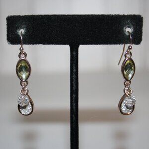 Beautiful rose gold, yellow rhinestone and glitter dangling earrings